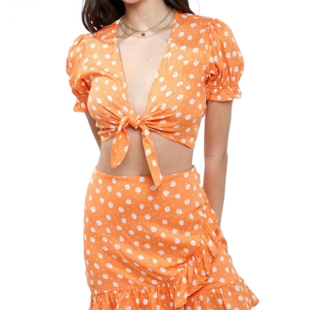 NEW BLUE BLUSH let that mango skirt set in orange & white